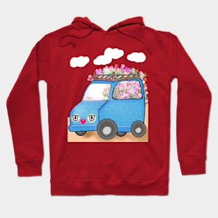 Joyful Blue Flower Van Delivery Hoodie